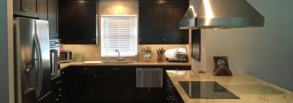 Proper Lighting And Light Granite Countertops Offset Dark Cabinets