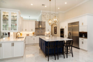 Beautiful luxury home kitchen with white cabinets.