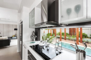 Modern kitchen. Interior design of new kitchen with appliances. High quality photo